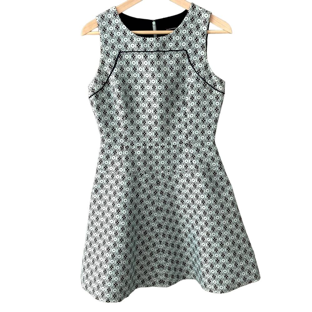 Club Monaco Fit and Flare Sleeveless Dress - Jacquard - Blue Brown - 4